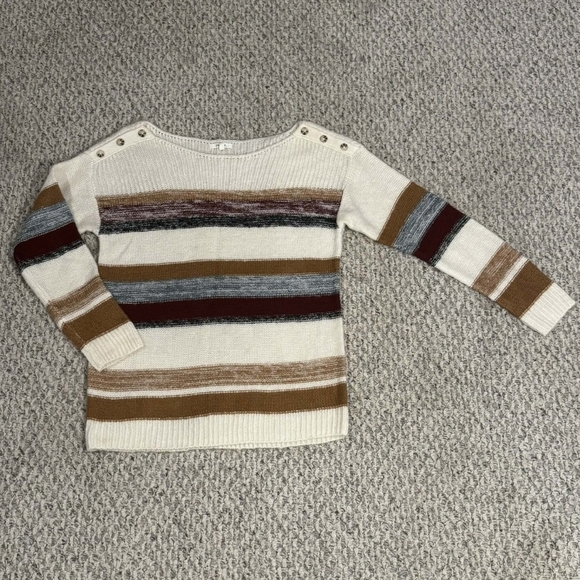 Maurices Sweaters - Maurices Stripe Long Sleeve Crew Neck Sweater Button Shoulders Women's Medium M